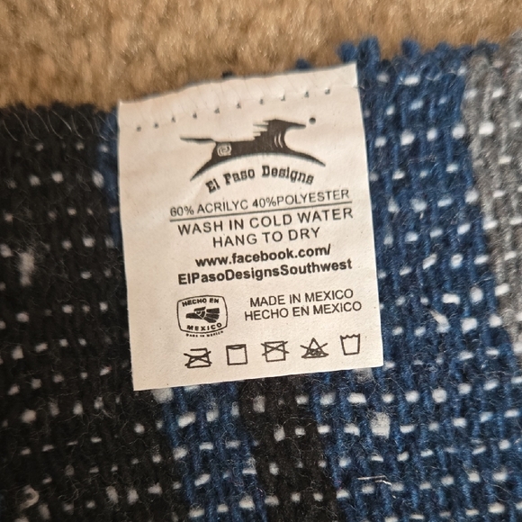 Pink and Blue Striped Blanket with Fringe - Picture 2 of 3